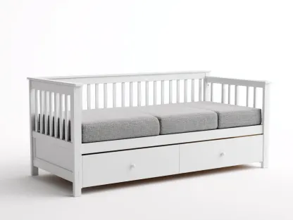 Cama individual 200x90x95 cm - madera blanca con colchón gris - con cajones de almacenamiento-Placidaro
