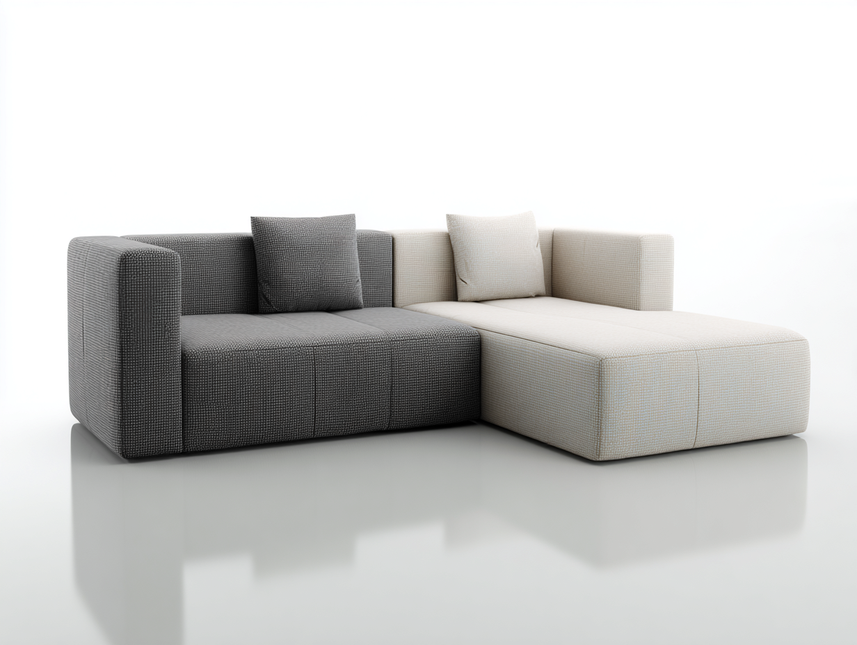 Sofá rinconera 255x160x90 cm - tela gris y beige - diseño moderno minimalista