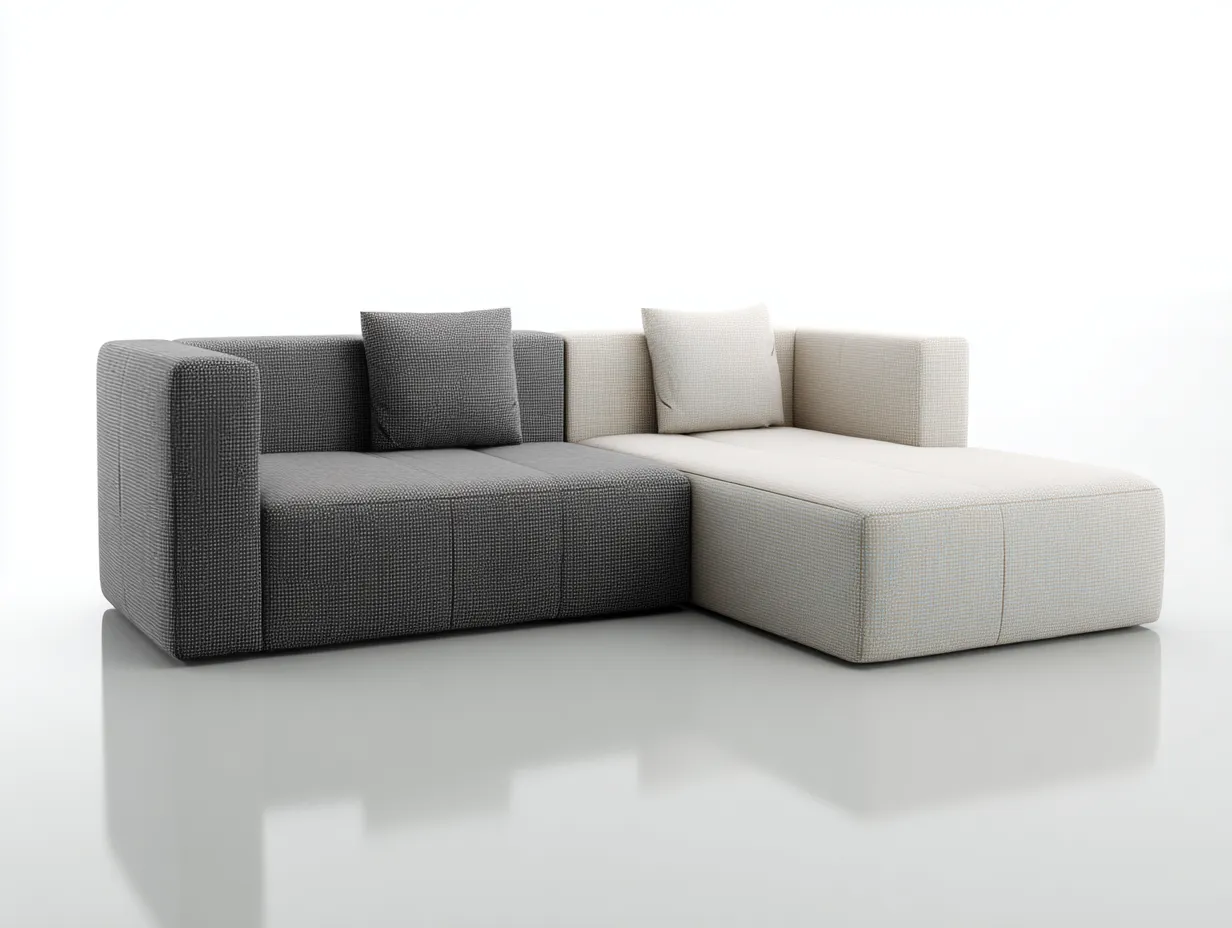 Sofá rinconera 255x160x90 cm - tela gris y beige - diseño moderno minimalista