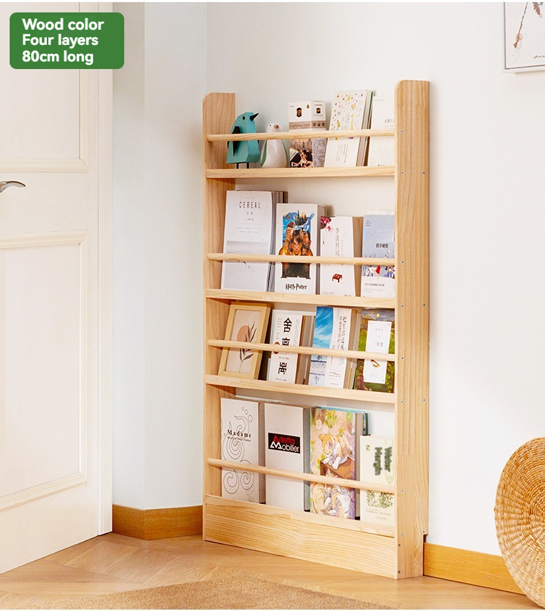Simple Solid Wood Bookshelf Home Bookcase Floor-Standing Children'S Picture Book Shelf Wall Storage Shelf Living Room Door Storage Bookshelf