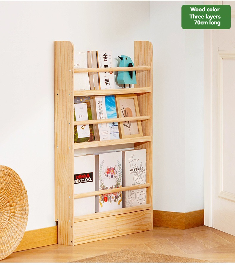 Simple Solid Wood Bookshelf Home Bookcase Floor-Standing Children'S Pi