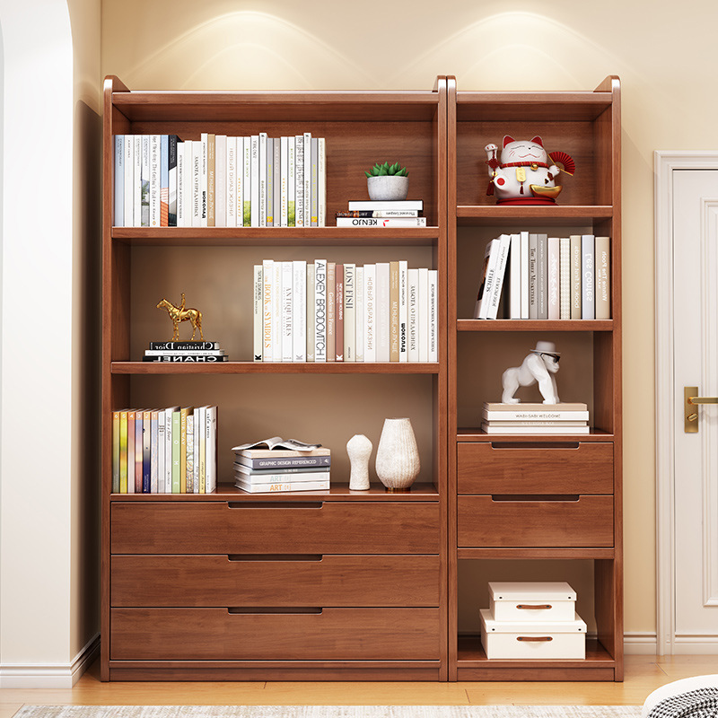 Nordic Style Solid Wood Bookcase Rubber Wood Floor-Standing Storage Rack Home Multi-Layer Storage Cabinet Study Free Combination Bookcase