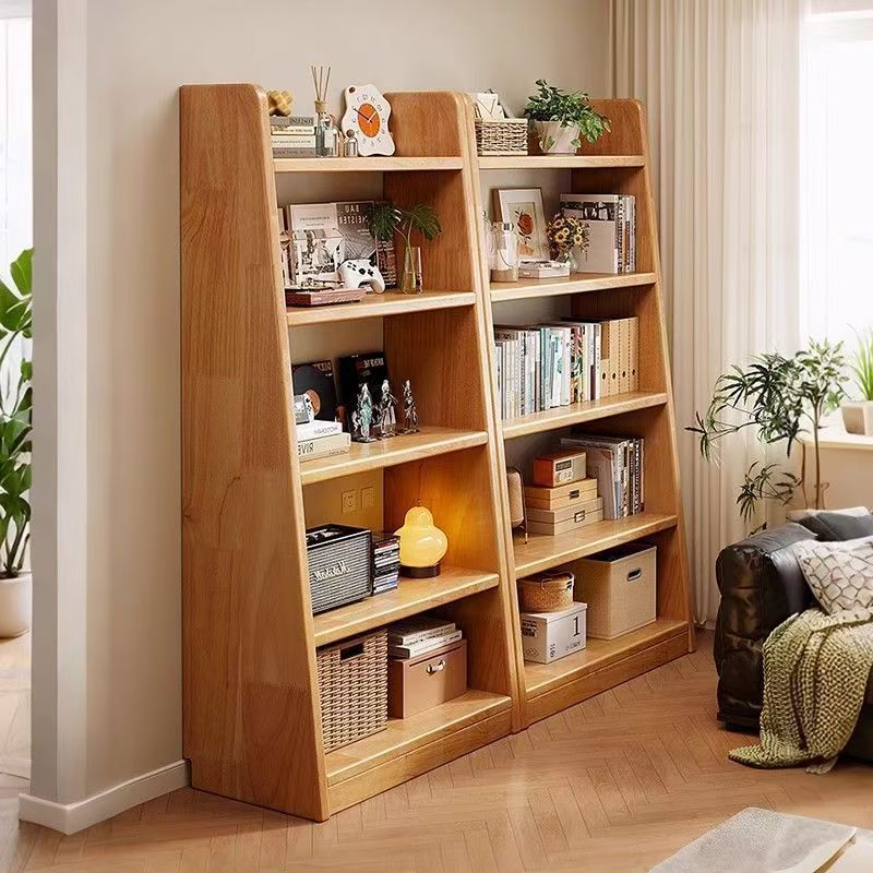 Solid Wood Bookshelf Floor-Standing Storage Rack Trapezoidal Storage Storage Rack Integrated Wall-Mounted Home Living Room Display Simple Bookcase