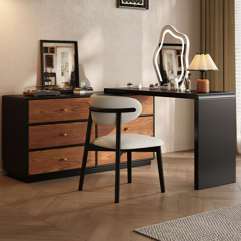 Medieval Style Light Luxury Solid Wood Dressing Table And Cupboard Integrated Retro Style Bedroom Six-Drawer Corner Desk Storage Makeup Table