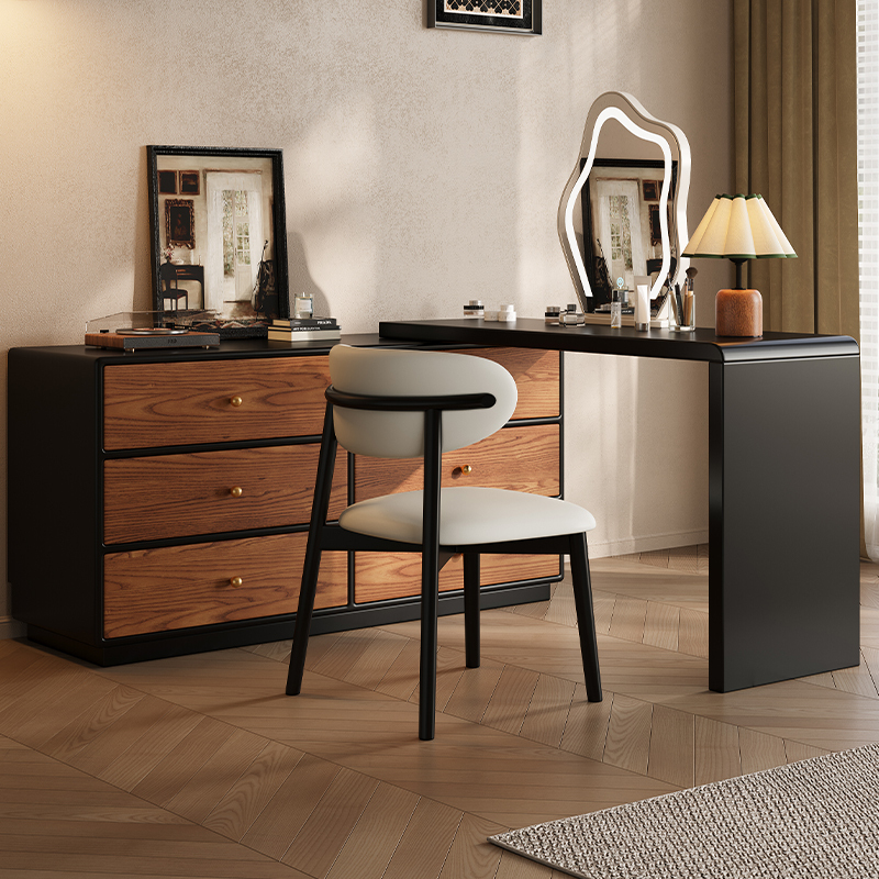 Medieval Style Light Luxury Solid Wood Dressing Table And Cupboard Integrated Retro Style Bedroom Six-Drawer Corner Desk Storage Makeup Table