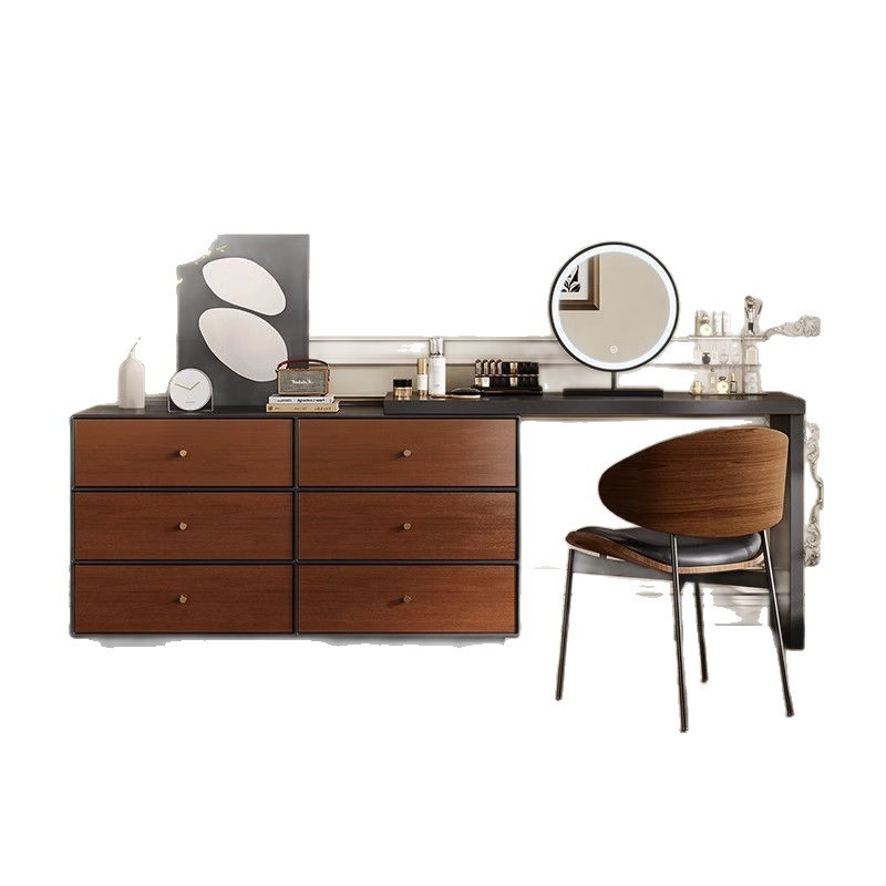 Medieval Style Light Luxury Solid Wood Dressing Table And Cupboard Integrated Retro Style Bedroom Six-Drawer Corner Desk Storage Makeup Table