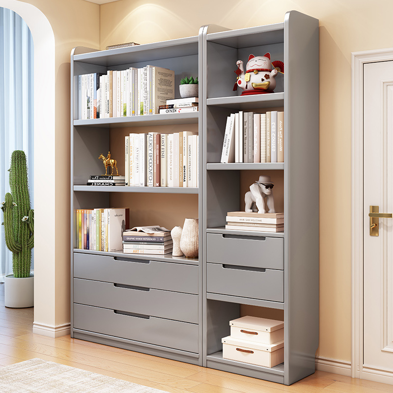 Nordic Style Solid Wood Bookcase Rubber Wood Floor-Standing Storage Ra