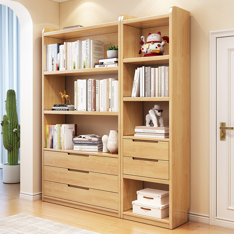 Nordic Style Solid Wood Bookcase Rubber Wood Floor-Standing Storage Rack Home Multi-Layer Storage Cabinet Study Free Combination Bookcase