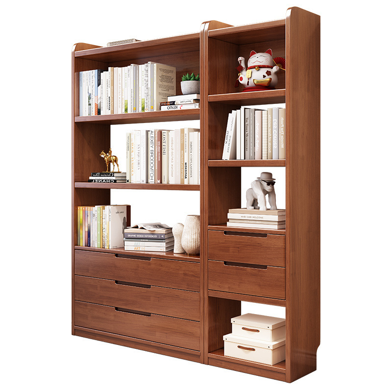 Nordic Style Solid Wood Bookcase Rubber Wood Floor-Standing Storage Rack Home Multi-Layer Storage Cabinet Study Free Combination Bookcase