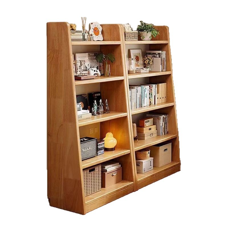 Solid Wood Bookshelf Floor-Standing Storage Rack Trapezoidal Storage Storage Rack Integrated Wall-Mounted Home Living Room Display Simple Bookcase