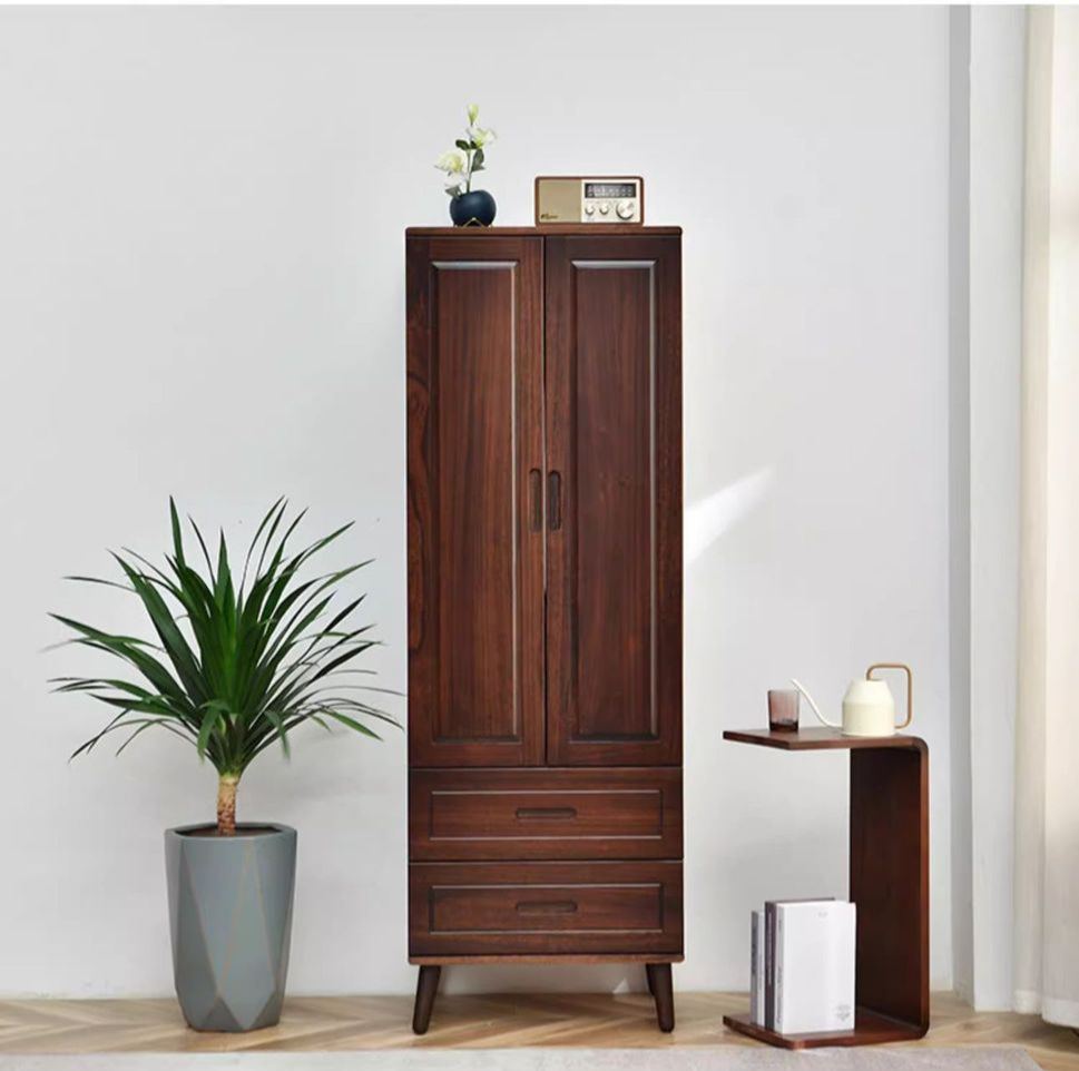 Solid Wood Wardrobe Bedroom Storage Modern Simple Small Apartment Children'S Room Storage Cabinet Walnut Wardrobe Drawer