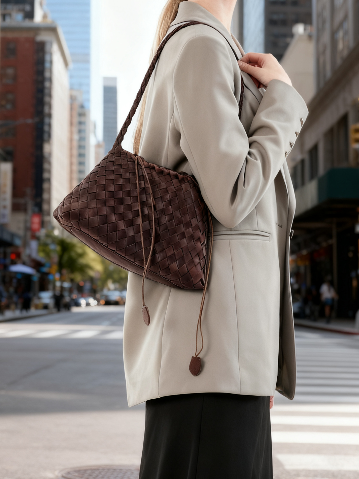 Luckcus Woven Drawstring Tote Bag Slouchy Handwoven Design