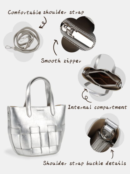 Luckcus Metallic Woven Mini Basket Tote