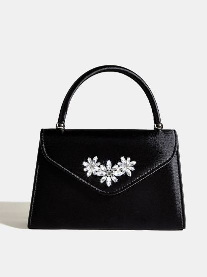 Luckcus Satin Elegance Crystal Bloom Clutch