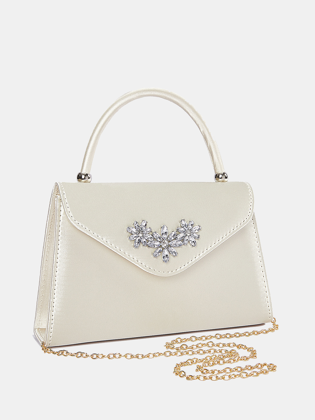 Luckcus Satin Elegance Crystal Bloom Clutch