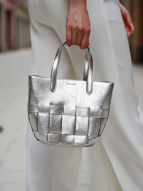 Luckcus Metallic Woven Mini Basket Tote