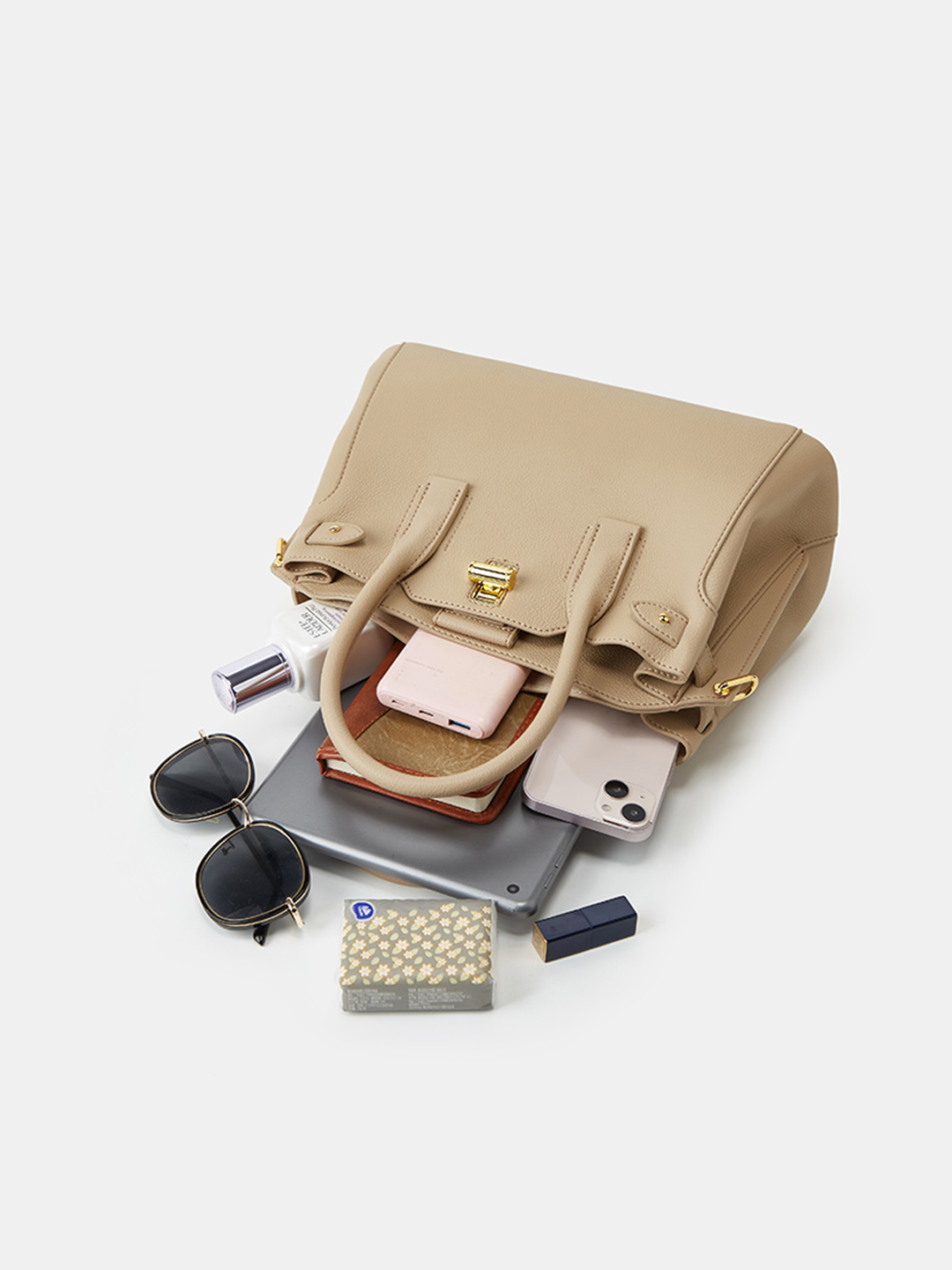 Luckcus Structured Leather East-West Tote