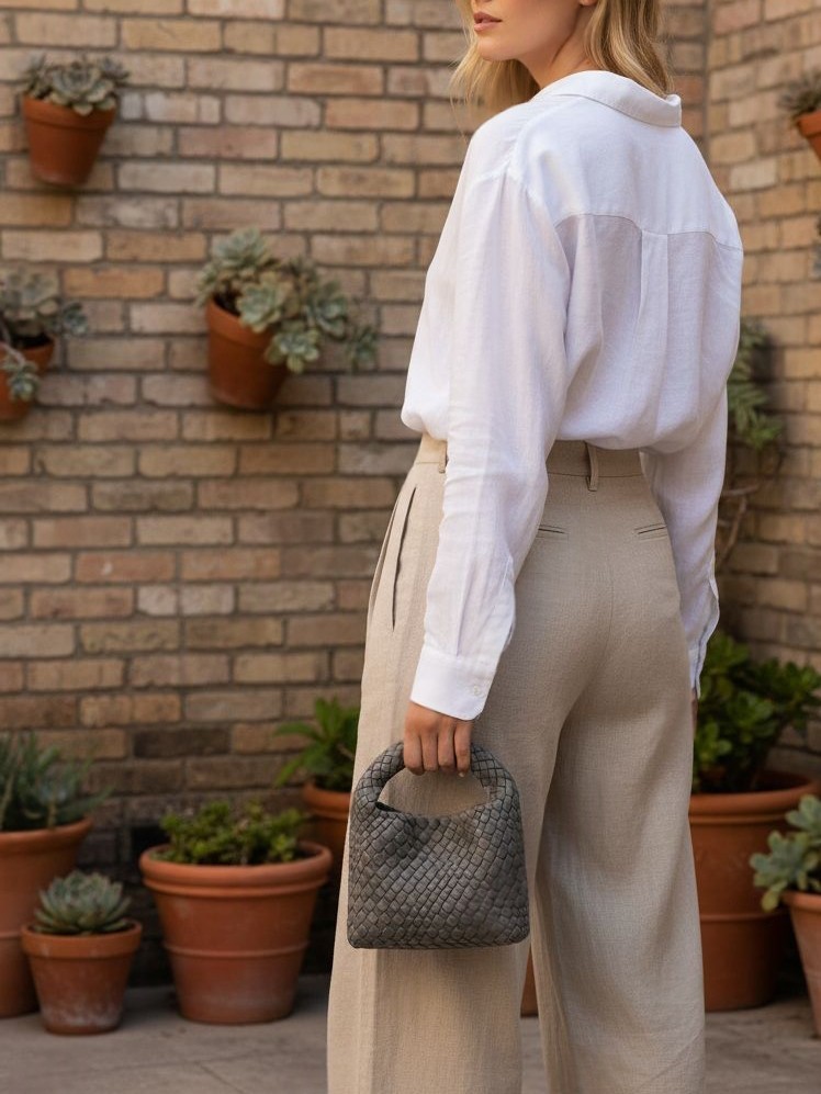 Luckcus Petite Handwoven Handle Handheld Mini Bag with Fluid Harmony