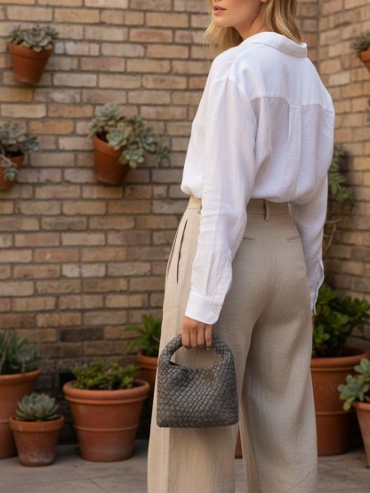 Luckcus Petite Handwoven Handle Handheld Mini Bag with Fluid Harmony