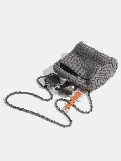 Luckcus Petite Handwoven Handle Handheld Mini Bag with Fluid Harmony