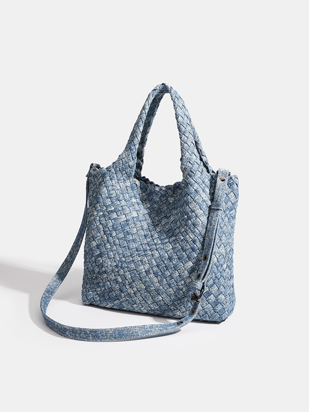 Luckcus Handwoven Denim Tote With Handwoven Inner Pocket