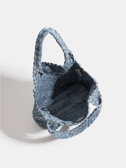 Luckcus Handwoven Denim Tote With Handwoven Inner Pocket