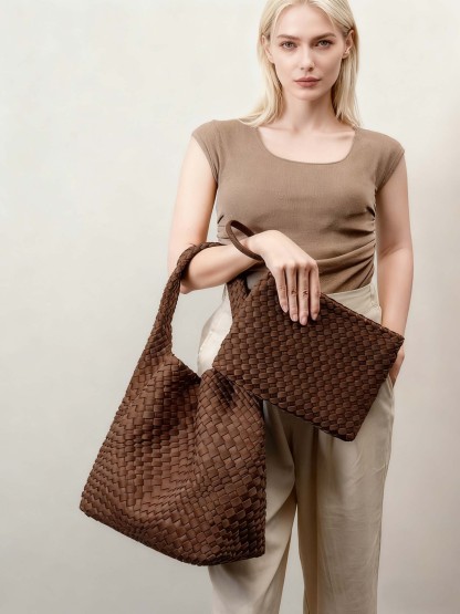 Luckcus Mini Woven Hobo Handheld Mini Bag in Effortless Drape