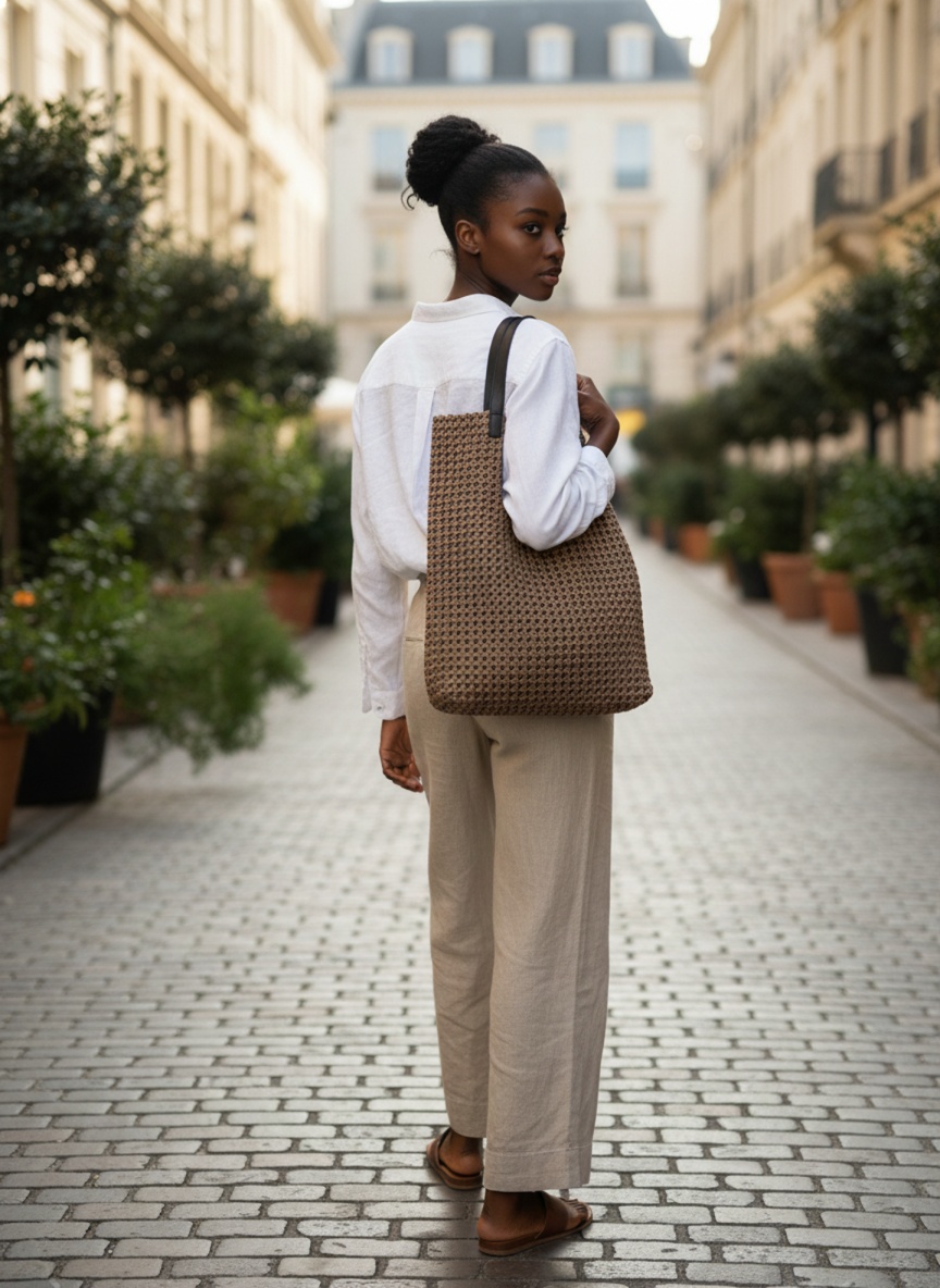 Luckcus Handwoven Nylon Pinwheel-Knot Tote