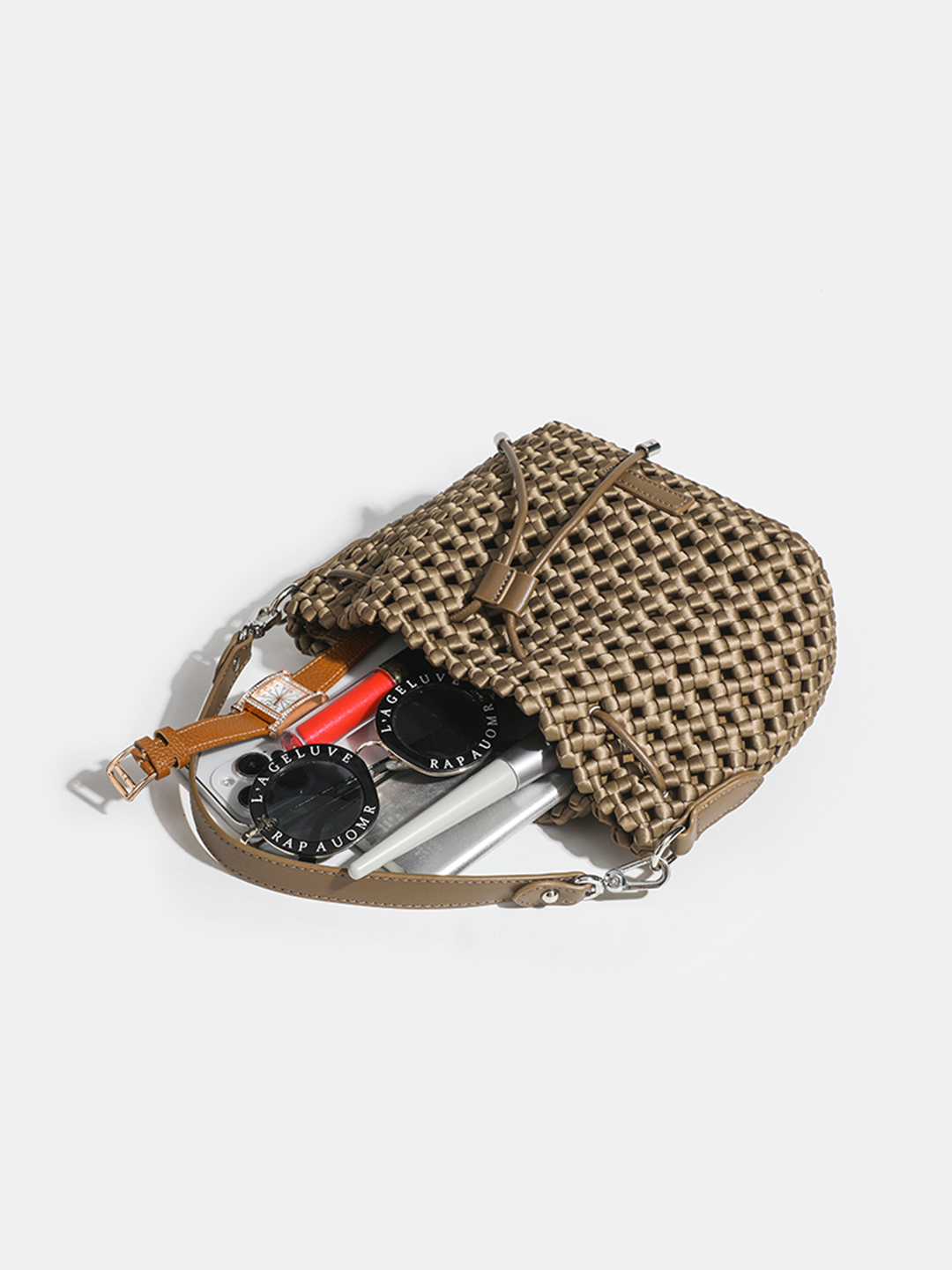 Luckcus Small Intricate Cinch Handheld Mini Bag in Subtle Opulence