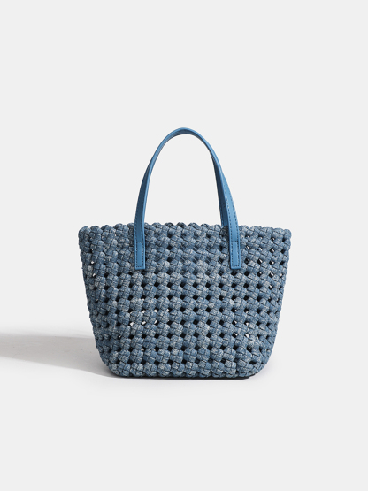 Luckcus Handwoven Denim Zippered Bucket Tote