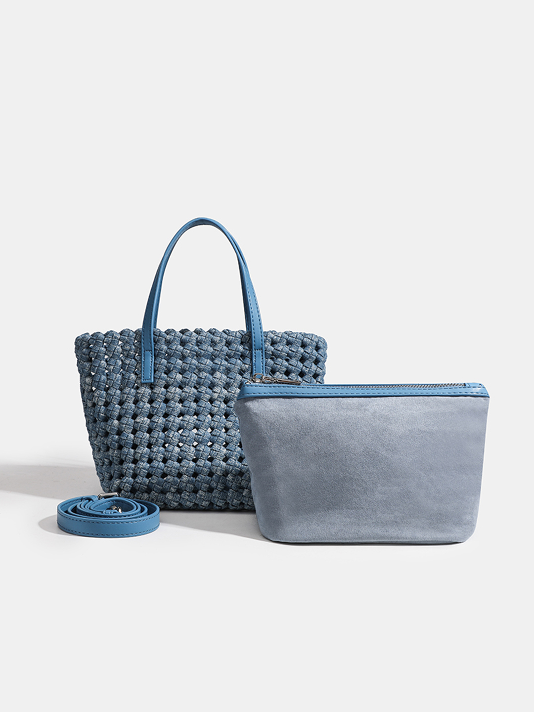 Luckcus Handwoven Denim Zippered Bucket Tote