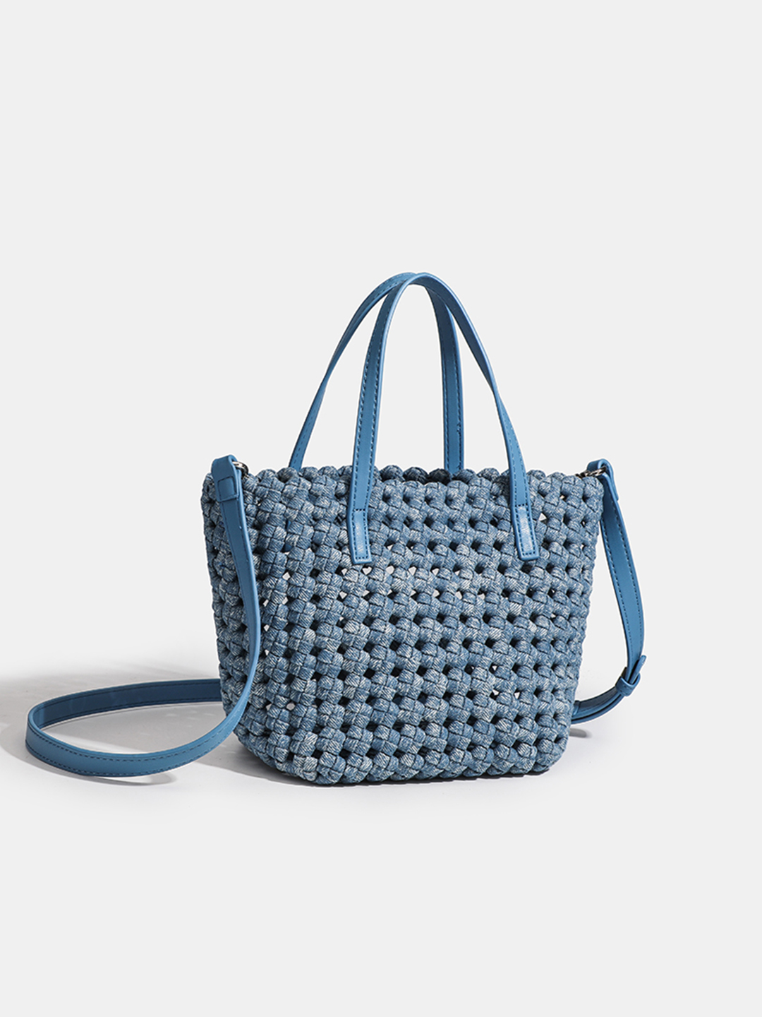 Luckcus Handwoven Denim Zippered Bucket Tote
