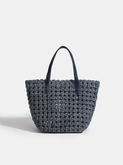 Luckcus Handwoven Denim Zippered Bucket Tote