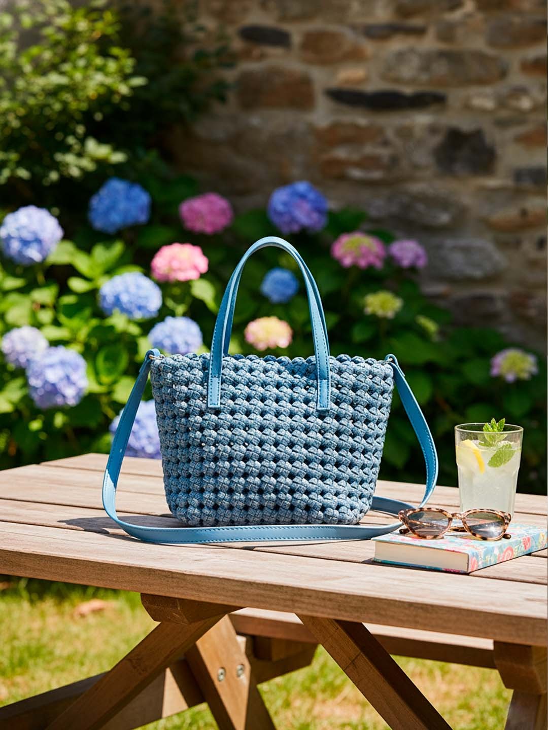 Luckcus Handwoven Denim Zippered Bucket Tote