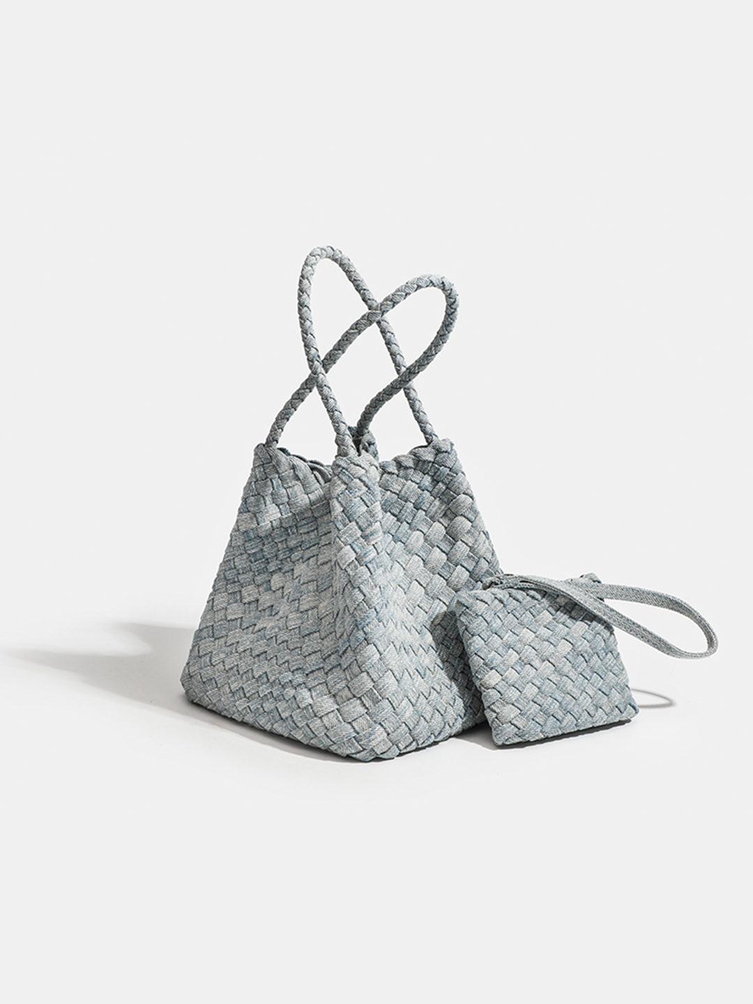 Luckcus Handwoven Denim Intrecciato Shoulder Tote