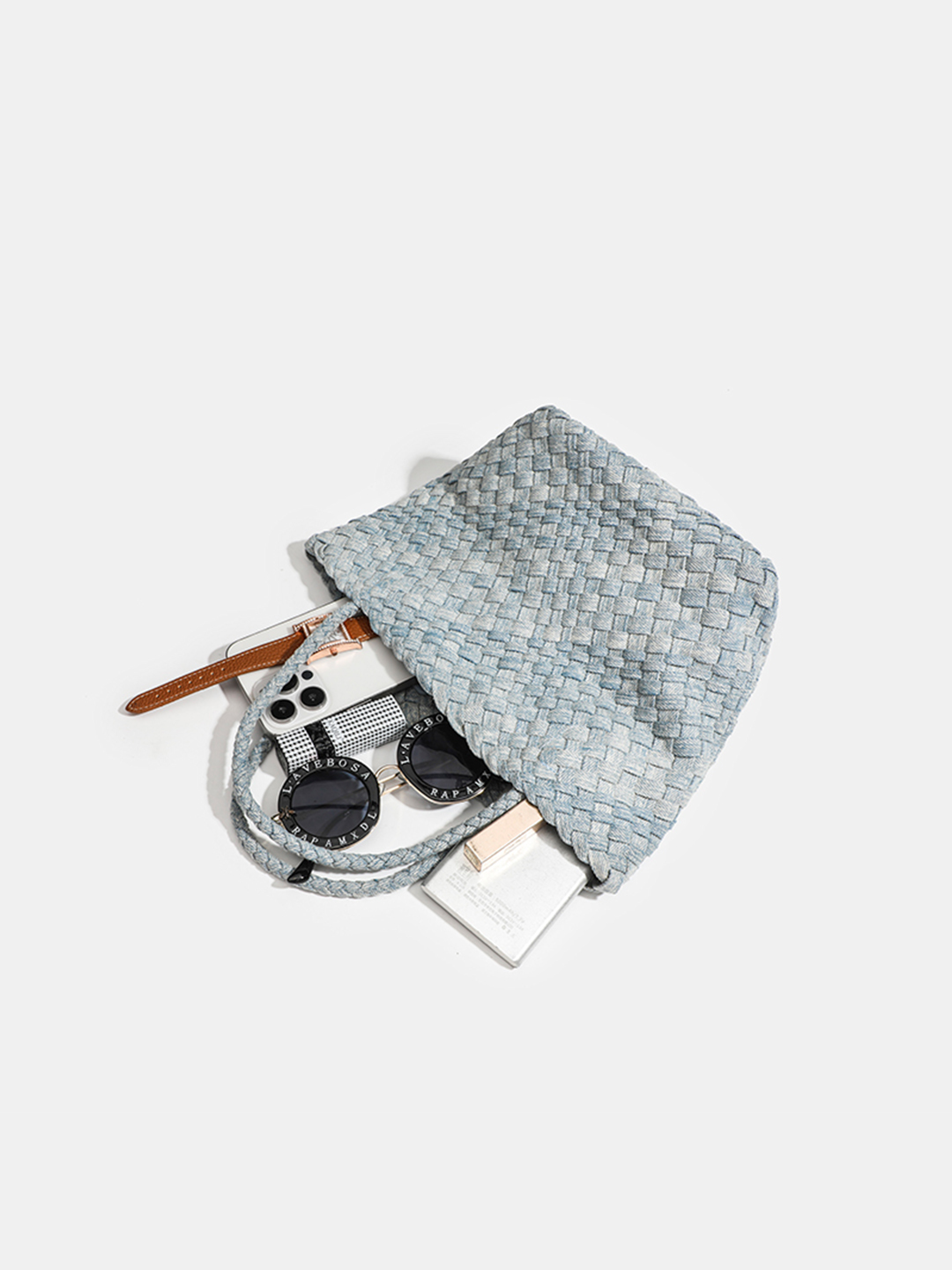 Luckcus Handwoven Denim Intrecciato Shoulder Tote