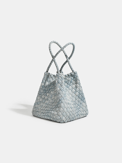 Luckcus Handwoven Denim Intrecciato Shoulder Tote