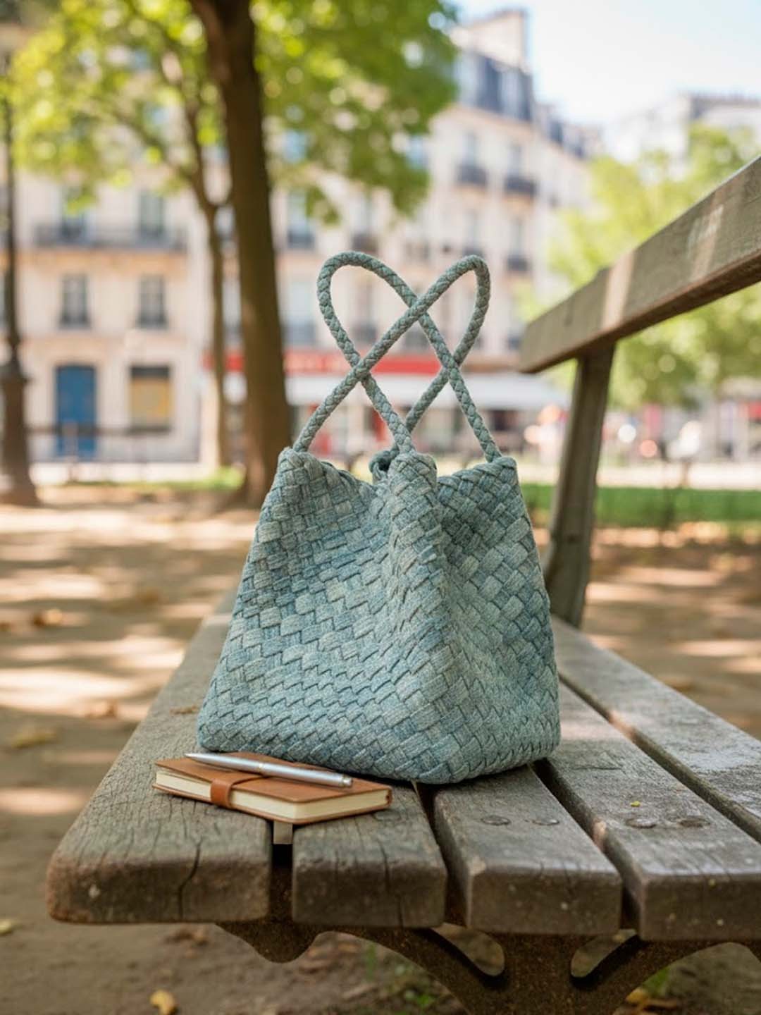 Luckcus Handwoven Denim Intrecciato Shoulder Tote