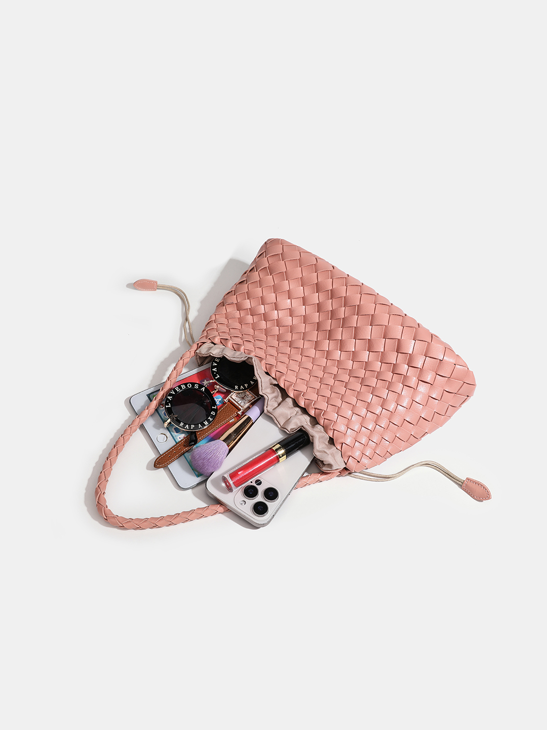 Luckcus Petite Woven Trapeze Shoulder Bag in Linear Grace