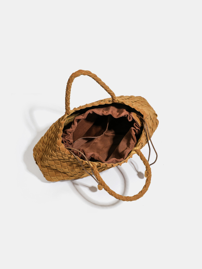 Luckcus Handwoven Drawstring Trapezoid Tote
