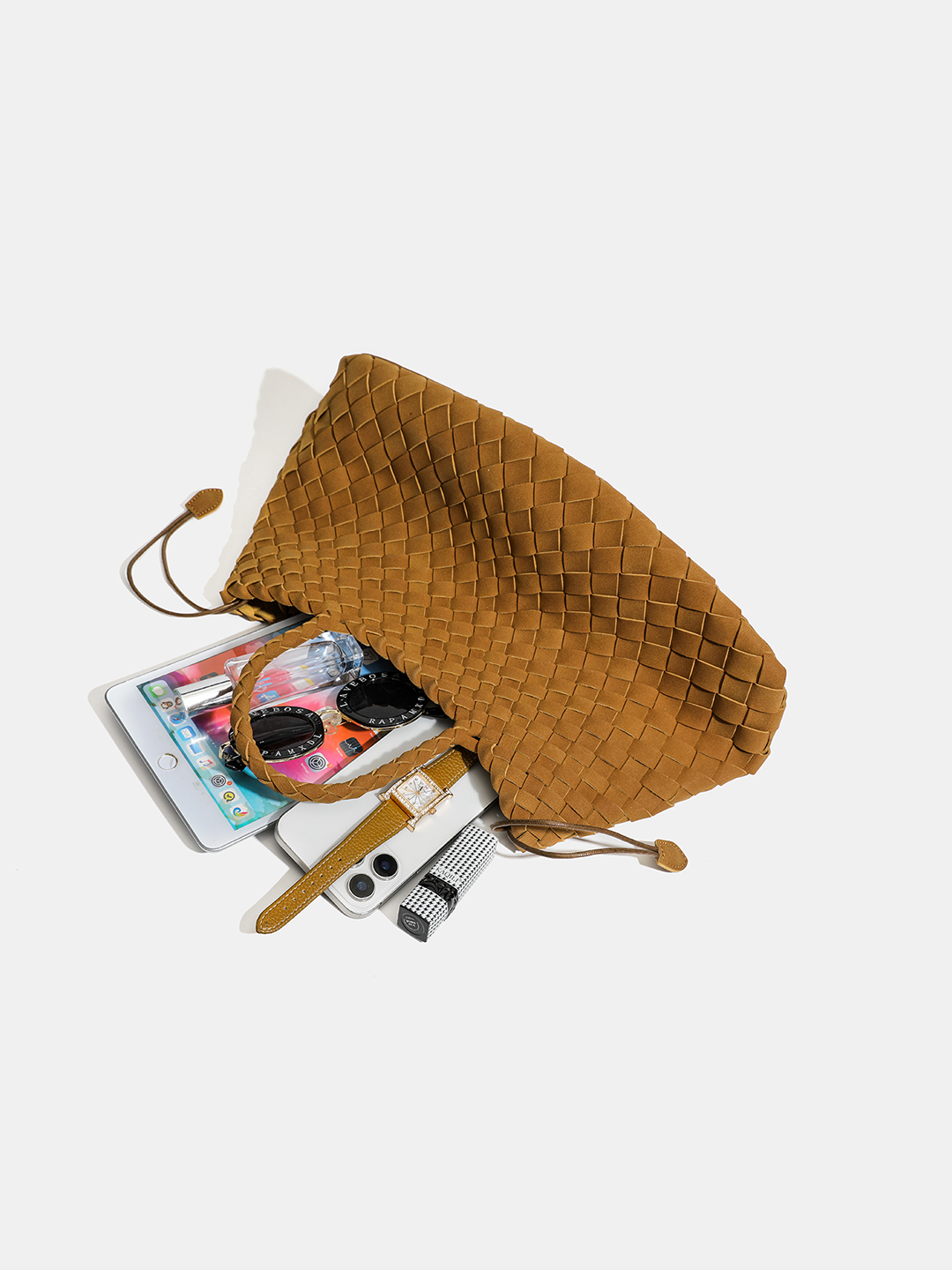 Luckcus Handwoven Drawstring Trapezoid Tote