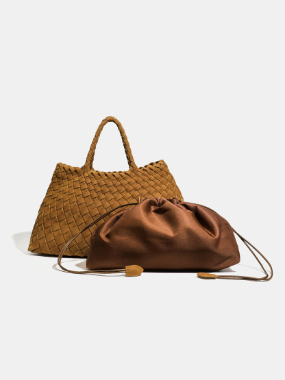Luckcus Handwoven Drawstring Trapezoid Tote