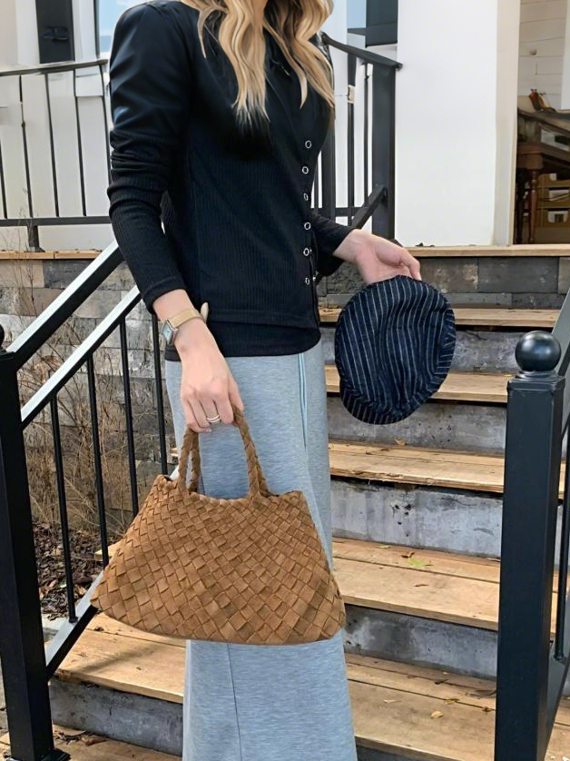 Luckcus Handwoven Drawstring Trapezoid Tote