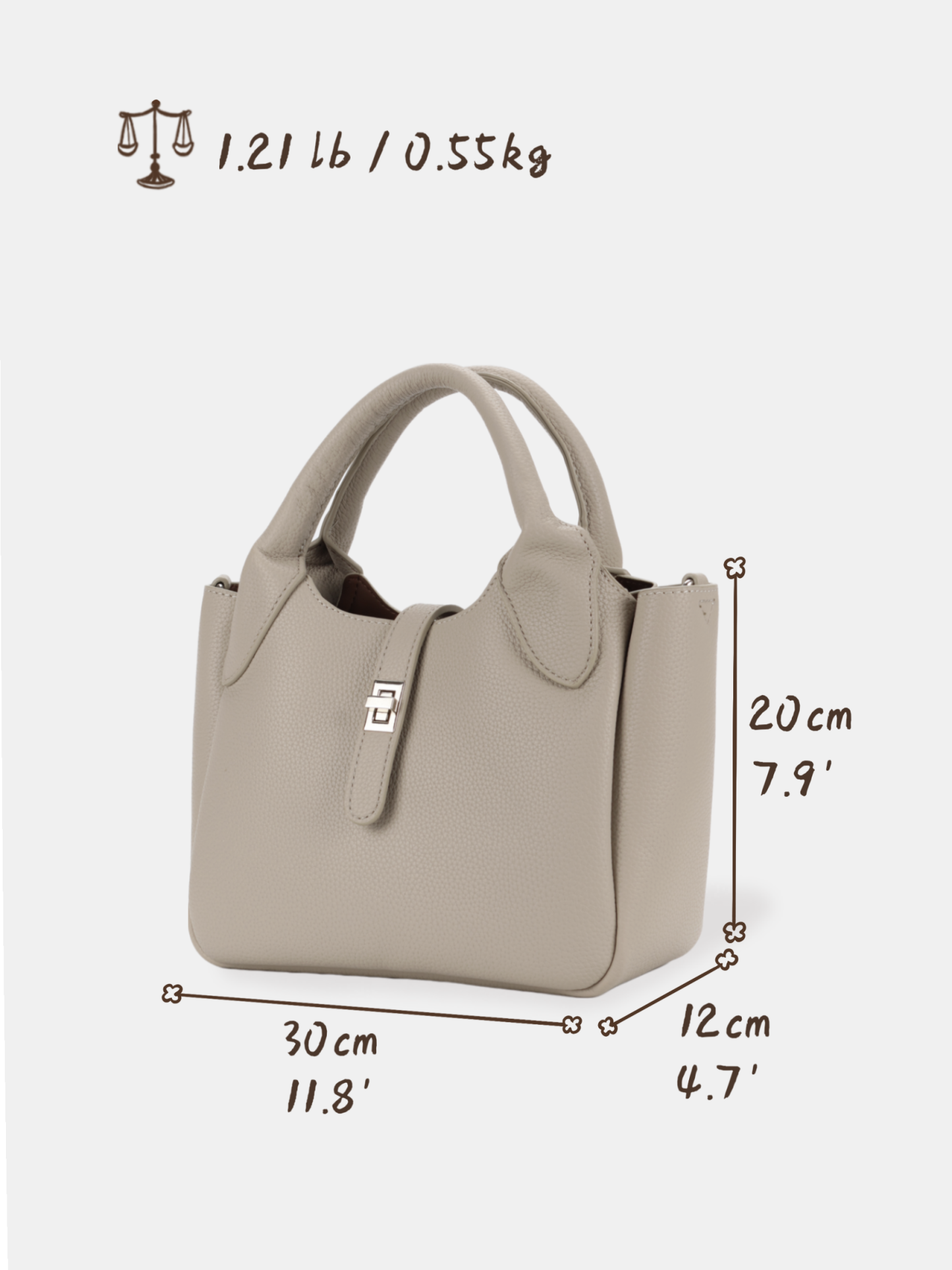 Luckcus Smooth Leather Tote with Metal Clasp