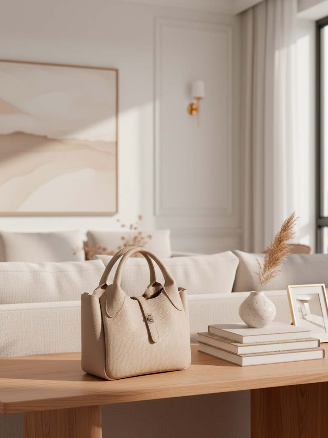 Luckcus Smooth Leather Tote with Metal Clasp