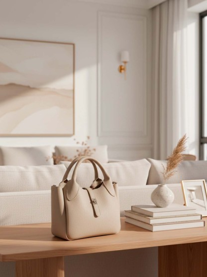 Luckcus Smooth Leather Tote with Metal Clasp