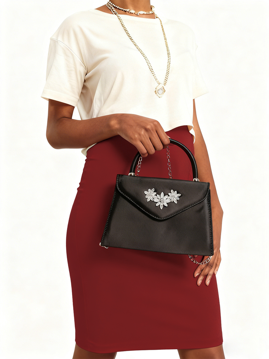 Luckcus Satin Elegance Crystal Bloom Clutch