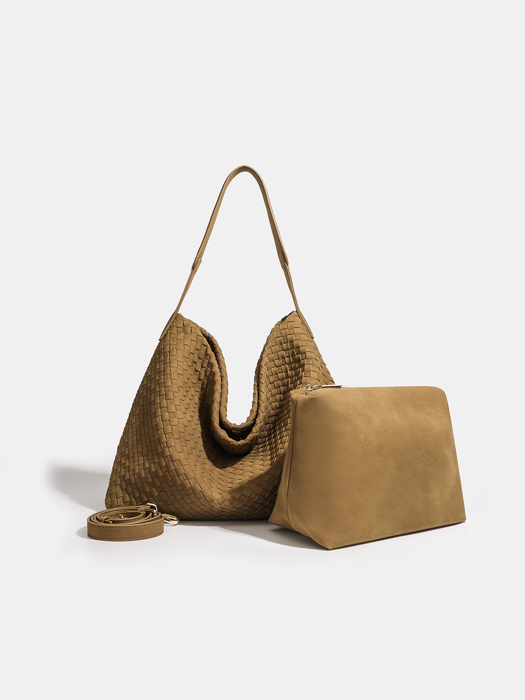 Luckcus Minimalist Nubuck Wide-Handle Woven Tote