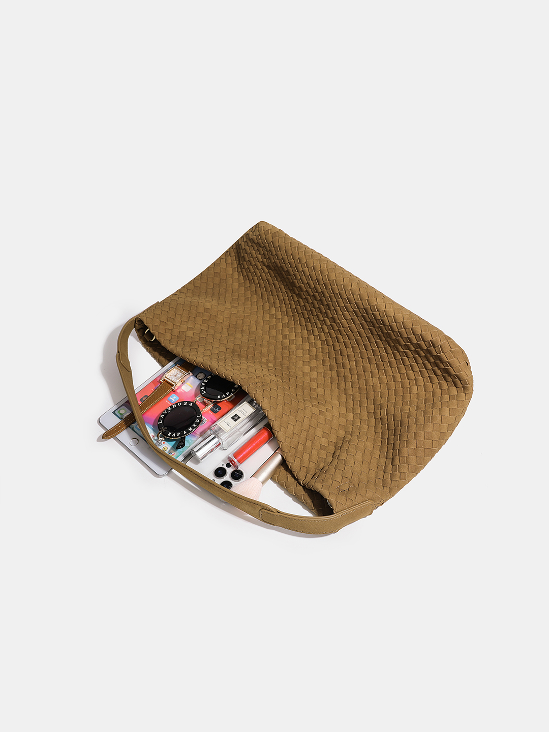 Luckcus Minimalist Nubuck Wide-Handle Woven Tote