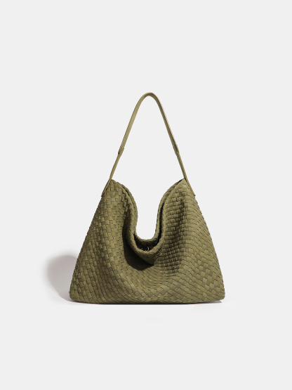 Luckcus Minimalist Nubuck Wide-Handle Woven Tote